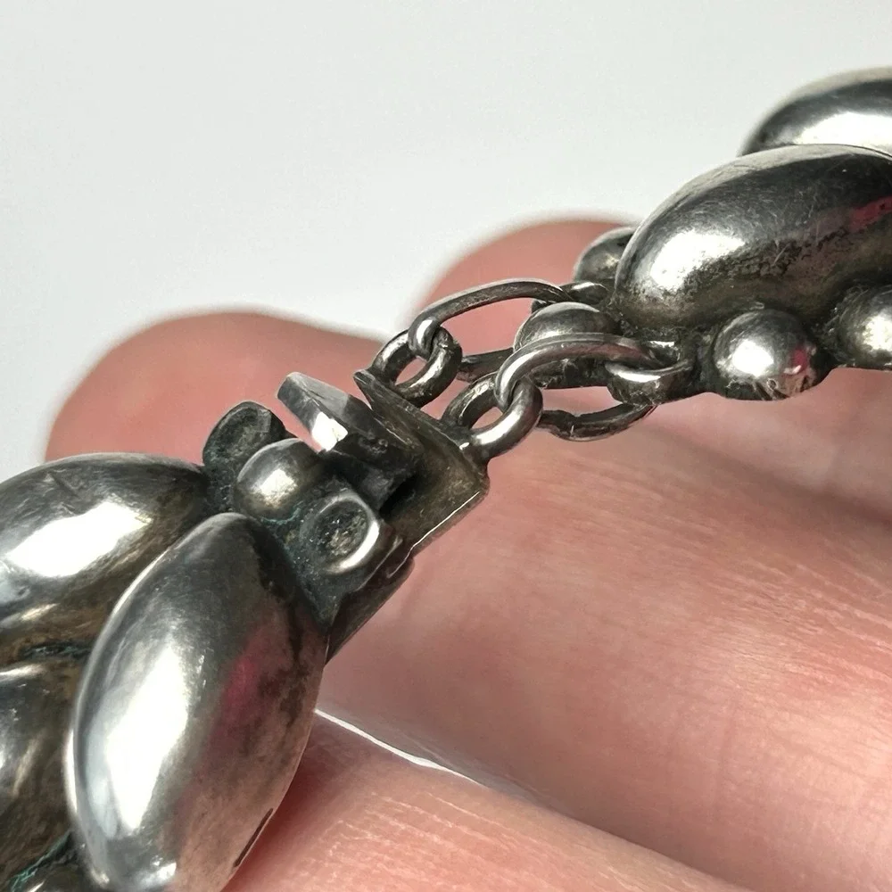 RRA Mexico Sterling Silver 925 Leaf Bead Link Bracelet 7